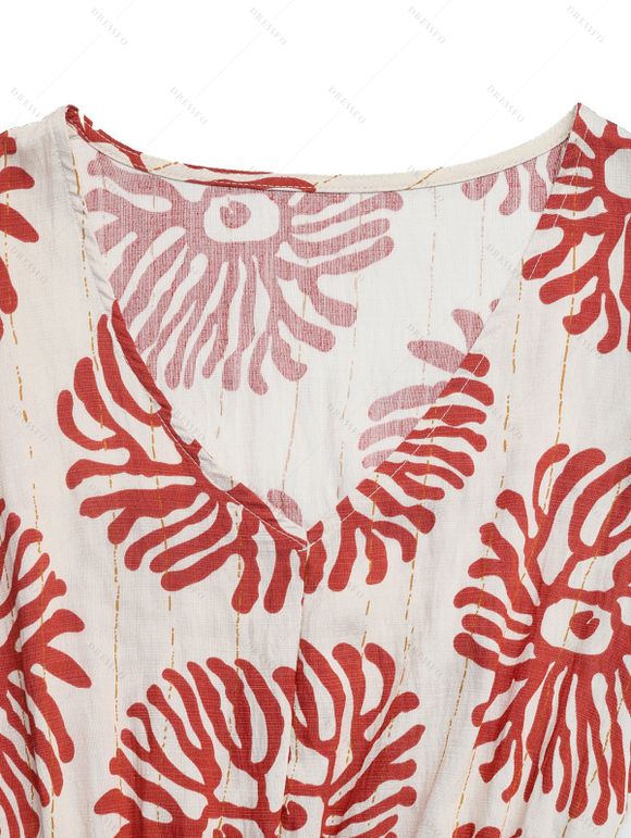 Robe de vacances rétro à imprimé floral tribal et géométrique, robe longue - Rouge XL | US 10