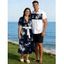 Vacation Couple Outfit Coconut Tree Ship Print Belt Dress and Shirt Set - Bleu de Minuit S | US 4