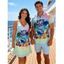 Vacation Couple Outfit Colored Ombre Coconut Tree Beach Landscape Pattern Spaghetti Strap A Line Mini Tank Dress and Roll Up Sleeve Shirt Beach Matching Outfit - multicolor S | US 4