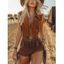 Combinaison vintage style western en daim à franges, sans manches - Brun XXL | US 12