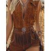 Combinaison vintage style western en daim à franges, sans manches - Brun XL | US 10