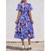 Robe élégante pervenche à imprimé floral abstrait et pétales, bustier cache-cœur - Bleu Ciel L | US 8