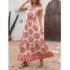 Robe de vacances rétro à imprimé floral tribal et géométrique, robe longue - Rouge XL | US 10
