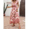 Robe de vacances rétro à imprimé floral tribal et géométrique, robe longue - Rouge S | US 4