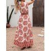 Robe de vacances rétro à imprimé floral tribal et géométrique, robe longue - Rouge XL | US 10