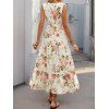Robe de vacances romantique à motif de roses de jardin, robe élégante ajourée et nouée - Blanc M | US 6