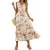 Robe de vacances romantique à motif de roses de jardin, robe élégante ajourée et nouée - Blanc XL | US 10