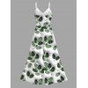 Robe de vacances à imprimé botanique texturé 3D en forme de feuille, dentelle ajourée et fente - PLANT GREEN XXXXXL | US 20