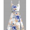 Robe de vacances aquarelle imprimé floral abricot en dentelle ajourée fendue - Bleu XXXXXL | US 20