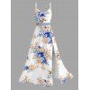 Robe de vacances aquarelle imprimé floral abricot en dentelle ajourée fendue - Bleu XXXXXL | US 20