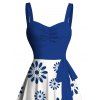 Robe de vacances rétro à imprimé floral abstrait et ceinture froncée - Bleu XXXXXL | US 20