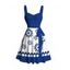 Robe de vacances rétro à imprimé floral abstrait et ceinture froncée - Bleu XXXXXL | US 20