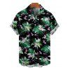 Hawaiian Couple Outfit Watercolor Floral Tropical Pattern High Low Dress and Shirt Set - Noir S | US 4