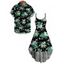 Hawaiian Couple Outfit Watercolor Floral Tropical Pattern High Low Dress and Shirt Set - Noir S | US 4
