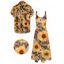 Vacation Couple Outfit Sunflower Leopard Print Spaghetti Strap Long Dress and Shirt Set - Deep Yellow S | US 4