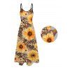 Vacation Couple Outfit Sunflower Leopard Print Spaghetti Strap Long Dress and Shirt Set - Deep Yellow S | US 4