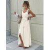 Robe midi minimaliste à bretelles fines, couleur unie, en guipure fendue - Beige XL | US 10
