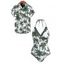Vacation Couple Outfit Coconut Tree Print Scalloped Halter One-piece Swimsuit and Shirt Set - Pourpre S | US 4