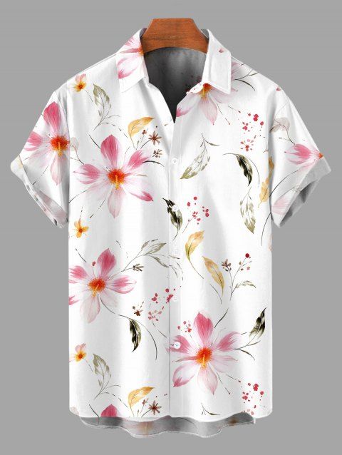 Chemise de vacances pour homme, motif floral aquarelle cosmos, chemise boutonnée