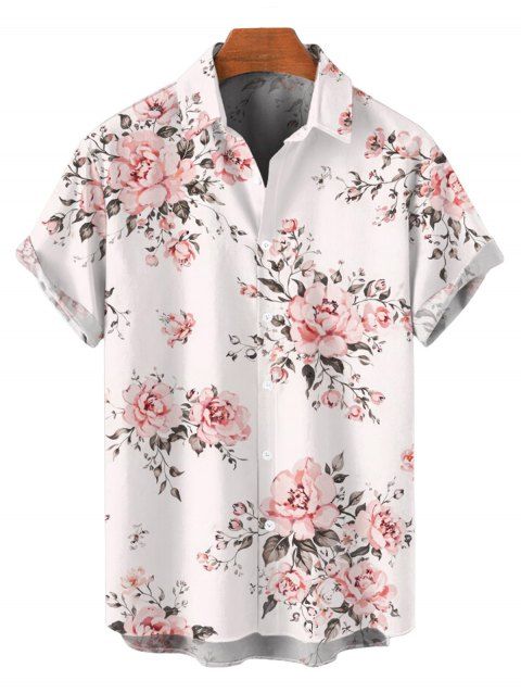 Chemise de vacances pour homme, imprimé rose romantique, boutonnée