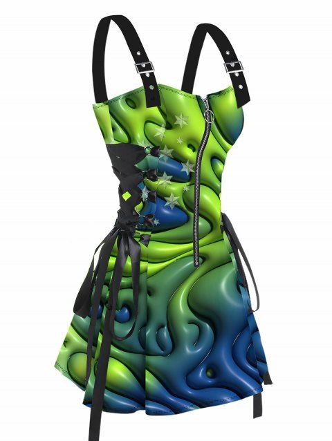 Robe de vacances à imprimé étoiles tourbillonnantes ombré liquide et lacets à boucle