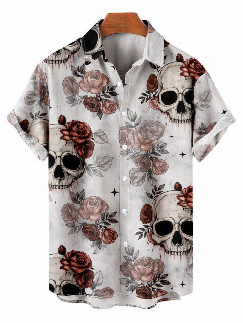 Chemise de vacances pour homme, imprimé gothique crâne et rose, boutonnée