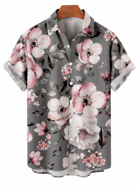 Chemise de vacances pour homme, imprimé floral de fleurs de prunier, boutonnée