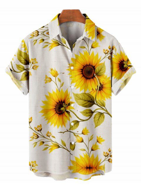 Chemise de vacances pour homme à motif de feuilles de tournesol, chemise boutonnée