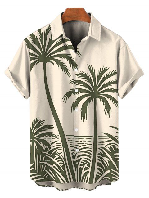 Chemise de plage pour homme, imprimé cocotier, boutonnée, style vacances