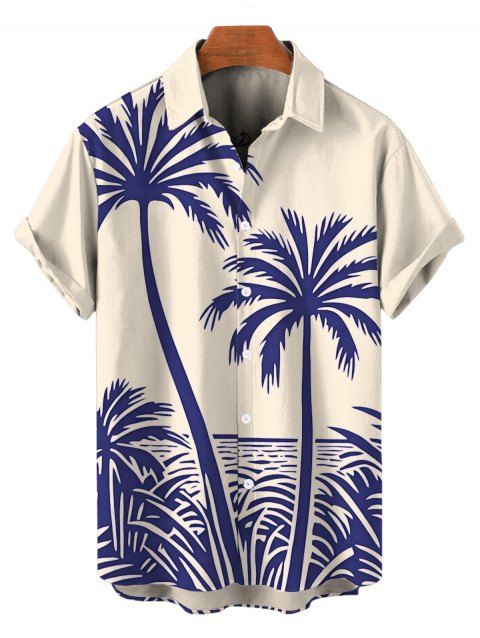 Chemise de plage pour homme, imprimé cocotier, boutonnée, style vacances