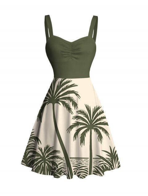 Robe de plage à imprimé cocotier colorblock et froncée