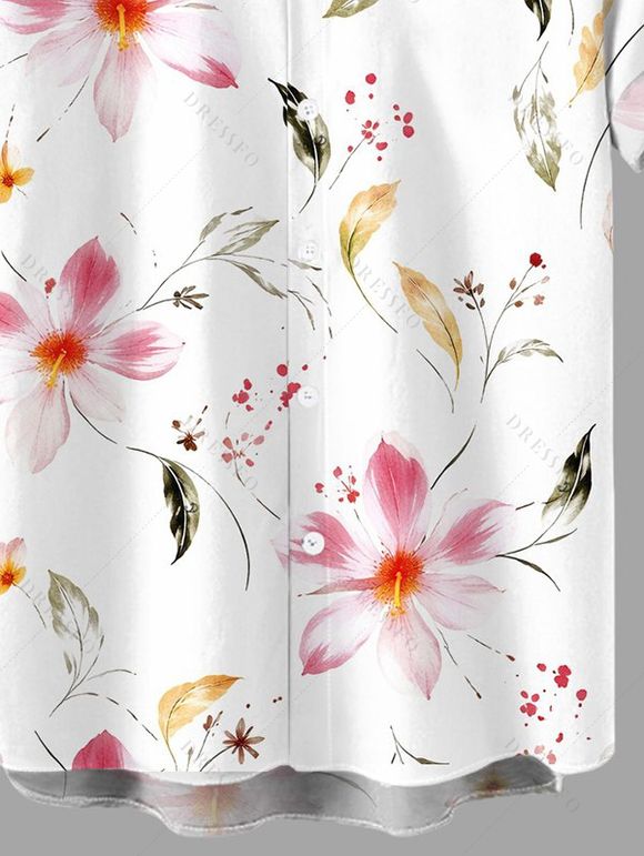 Chemise de vacances pour homme, motif floral aquarelle cosmos, chemise boutonnée - Rose 5XL