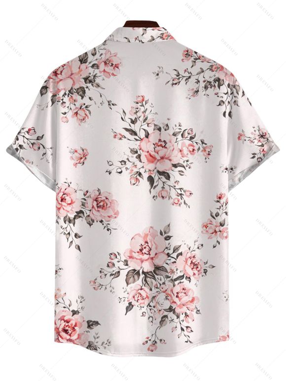 Chemise de vacances pour homme, imprimé rose romantique, boutonnée - Rose 5XL