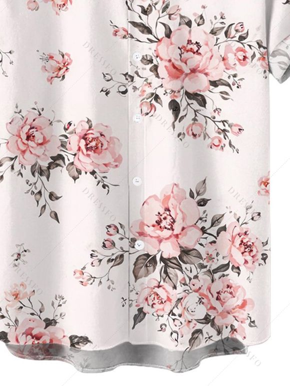 Chemise de vacances pour homme, imprimé rose romantique, boutonnée - Rose 5XL