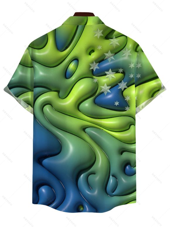 Chemise de vacances pour homme, imprimé 3D étoiles tourbillonnantes, boutonnée - Vert 5XL