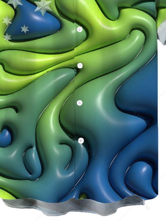 Chemise de vacances pour homme, imprimé 3D étoiles tourbillonnantes, boutonnée - Vert 5XL