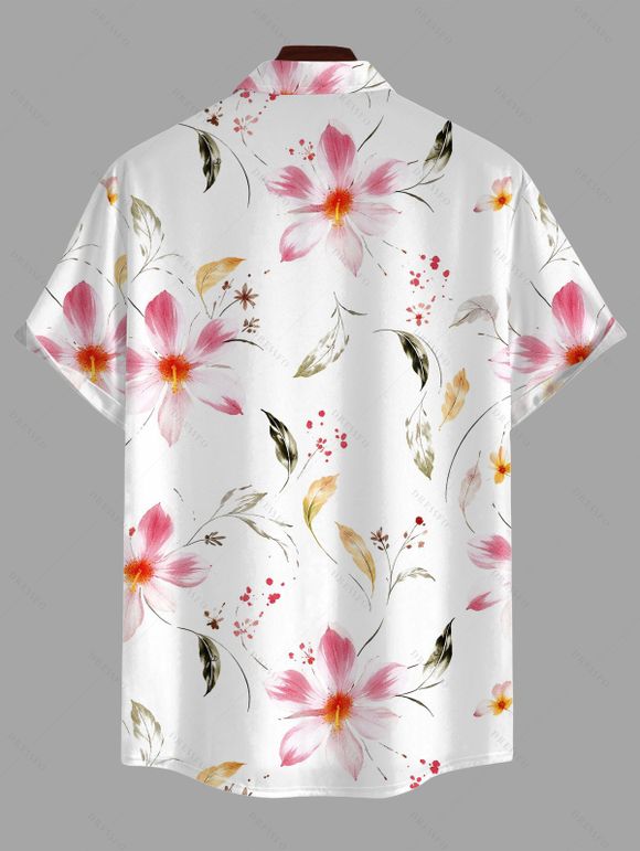 Vacation Couple Outfit Watercolor Cosmos Floral Pattern Surplice Belt Dress and Shirt Set - Rose S | US 4