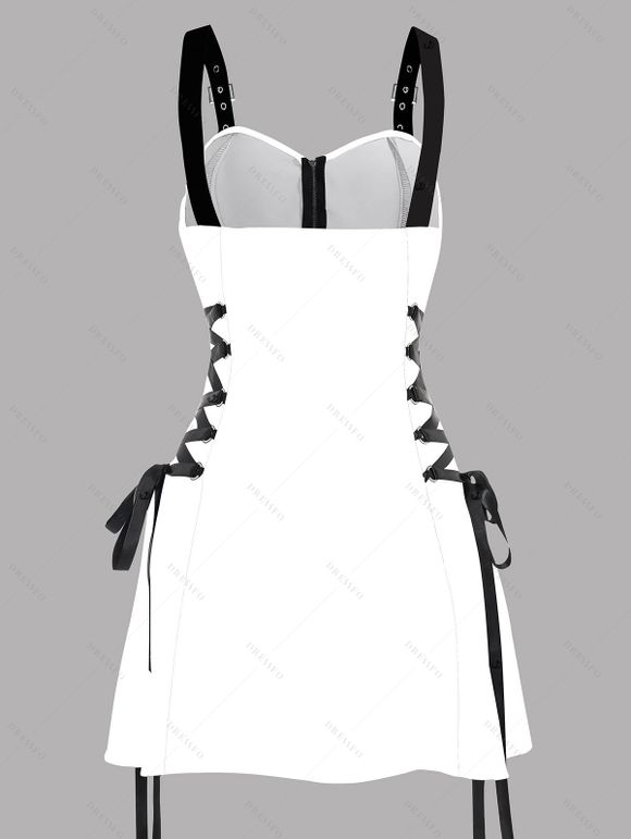 Robe de vacances imprimée d'hibiscus aquarelle, bretelles à lacets et boucle - Blanc XXL | US 14