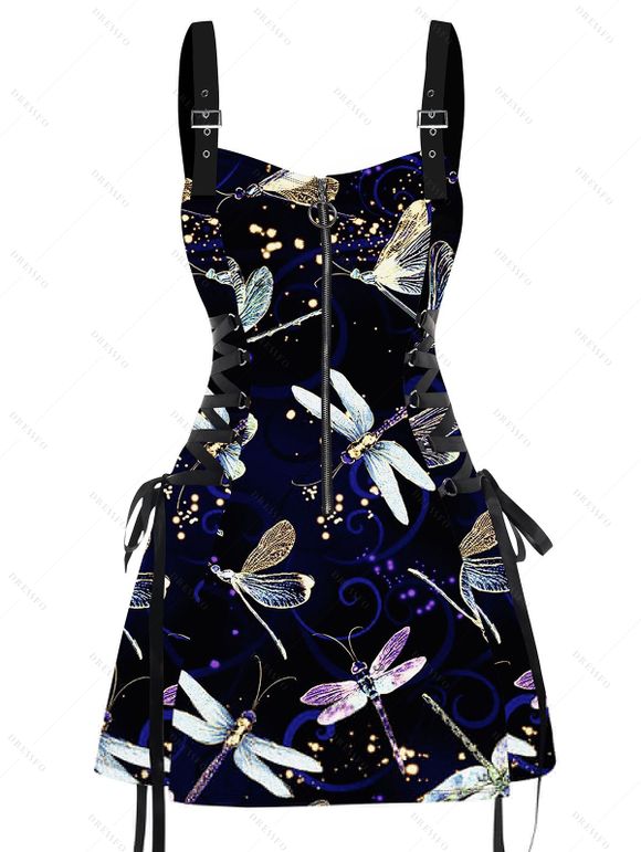 Robe de vacances à motif libellule Mystique Nuit, bretelles lacées et bouclées - Noir XXL | US 14