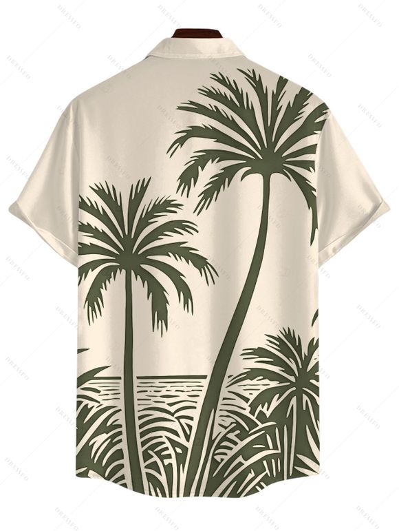 Chemise de plage pour homme, imprimé cocotier, boutonnée, style vacances - Vert Armée 5XL