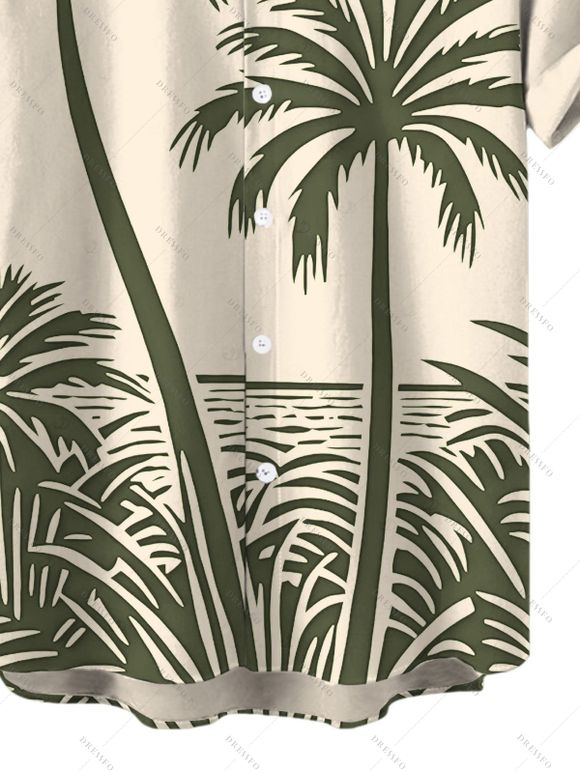 Chemise de plage pour homme, imprimé cocotier, boutonnée, style vacances - Vert Armée 5XL