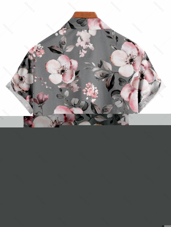 Chemise de vacances pour homme, imprimé floral de fleurs de prunier, boutonnée - Gris 5XL