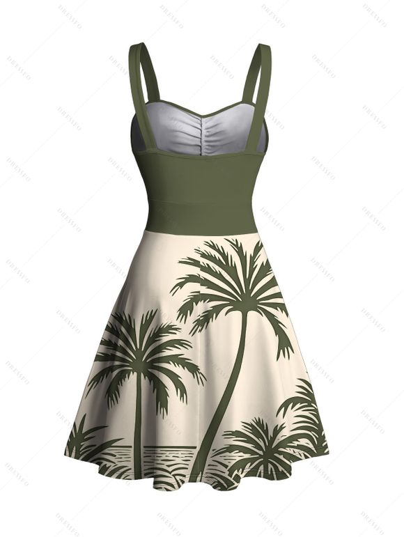 Robe de plage à imprimé cocotier colorblock et froncée - Vert Armée XXXXXL | US 20