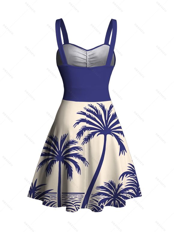 Robe de plage à imprimé cocotier colorblock et froncée - Bleu M | US 6