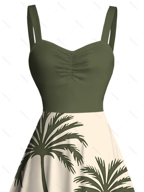 Robe de plage à imprimé cocotier colorblock et froncée - Vert Armée XXXXXL | US 20
