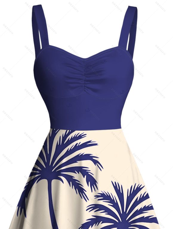 Robe de plage à imprimé cocotier colorblock et froncée - Bleu M | US 6