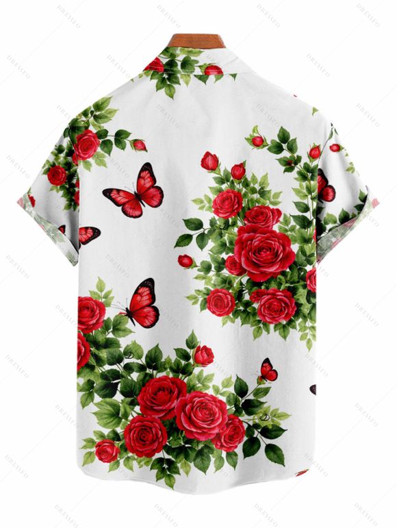 Chemise de vacances pour homme, imprimé romantique rose et papillon, à boutons - Blanc 5XL