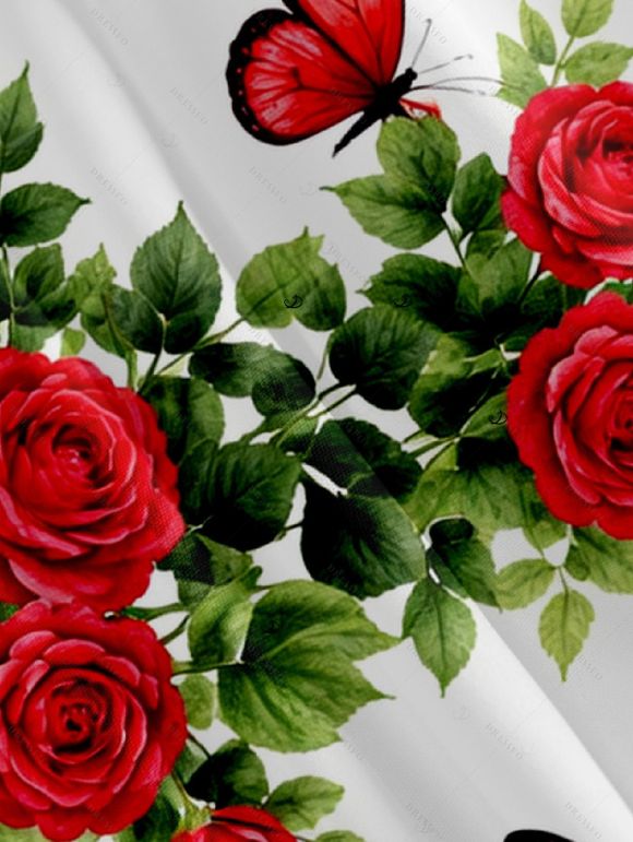 Chemise de vacances pour homme, imprimé romantique rose et papillon, à boutons - Blanc 5XL