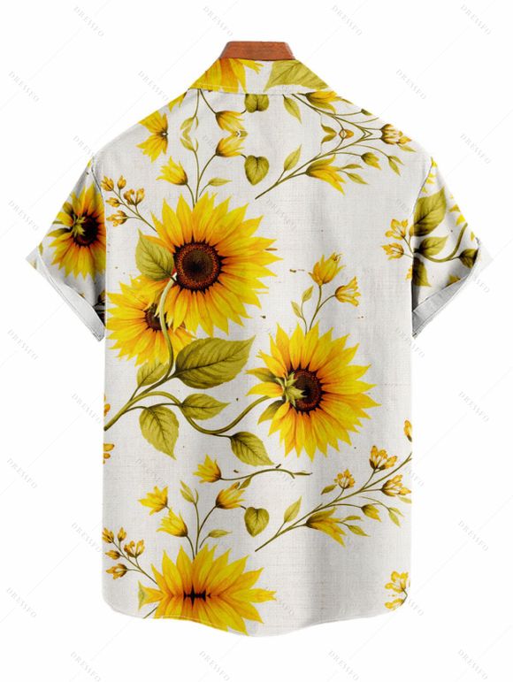 Chemise de vacances pour homme à motif de feuilles de tournesol, chemise boutonnée - Blanc 5XL