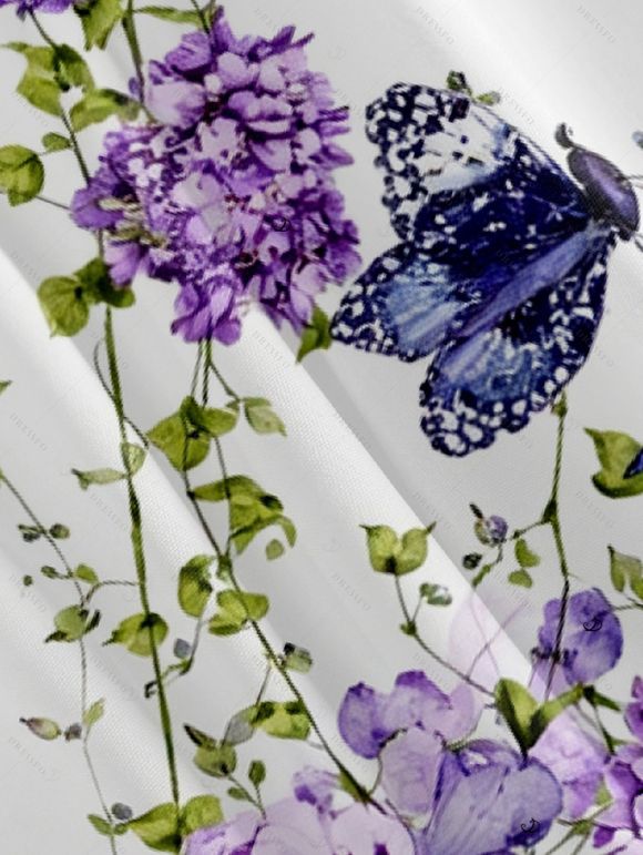 Chemise de vacances pour homme, imprimé floral aquarelle, vigne et papillon, à boutons - Blanc 5XL